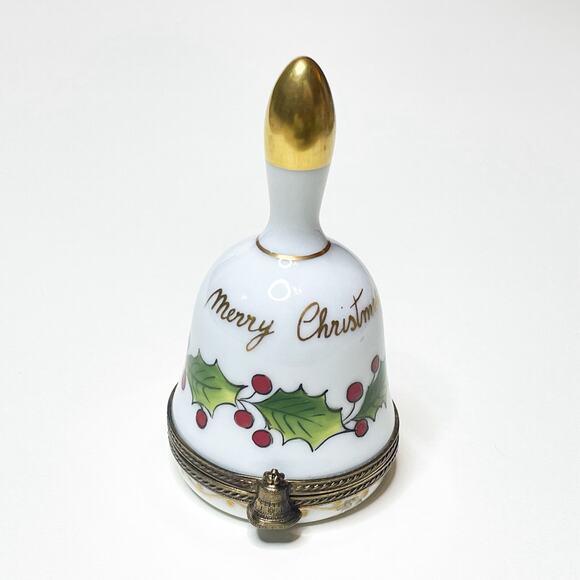 Limoges Box France Merry Christmas Bell Hand Painted Porcelain Trinket Rare